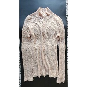Moda International Y2K Stretchy Lace Peach Turtleneck Romantic Top Sz M
